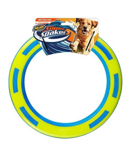 Nerf Dog Rubber & Foam Ring Dog Toy, Frisbee, Lightweight, Durable and Water Resistant, 9 Inch Diameter, for Medium/Large Breeds, Single Unit, Blue/Green