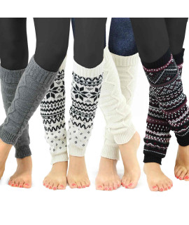 TeeHee gift Box Womens Fashion Leg Warmers 4pairs gift Box crochet geometric Pattern (Assorted B)
