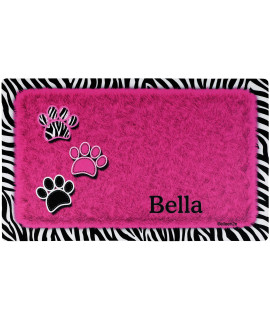 Drymate Personalized Pet Bowl Placemat, Custom Dog Cat Food Feeding Mat - Absorbent Fabric, Waterproof Backing - Machine Washabledurable (Usa Made) (12 X 20) (Zebra Pink)