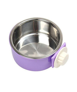 Rubyhome Dog Bowl Feeder Pet Puppy Food Water Bowl, 2-In-1 Plastic Bowl Stainless Steel Bowl, Removable Hanging Cat Rabbit Bird Food Basin Dish Perfect For Crates Cages, Purple