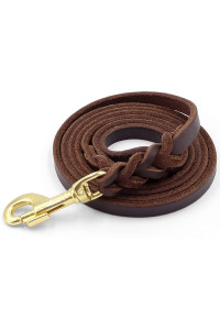 FAIRWIN Leather Dog Leash 6 Ft - Braided Heavy Duty Dog Training Leash Soft and comfortable Leather Leash for Large Medium Small Dogs Running and Walking (S:Width:12, Brown)