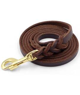 FAIRWIN Leather Dog Leash 6 Ft - Braided Heavy Duty Dog Training Leash Soft and comfortable Leather Leash for Large Medium Small Dogs Running and Walking (S:Width:12, Brown)