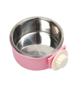 Rubyhome Dog Bowl Feeder Pet Puppy Food Water Bowl, 2-In-1 Plastic Bowl Stainless Steel Bowl, Removable Hanging Cat Rabbit Bird Food Basin Dish Perfect For Crates Cages, Pink