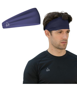 Temple Tape Headbands for Men and Women - Mens Sweatband Sports Headband Moisture Wicking Workout Sweatbands for Running, cross Training, Yoga and Bike Helmet Friendly - Navy