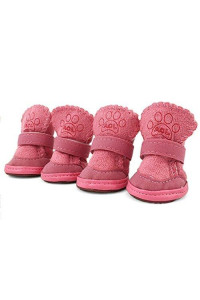 URBEST Dog Shoes with Hook Loop closure Booties Pet Dog chihuahua Shoes Boots, 4Pcs (3, Pink)