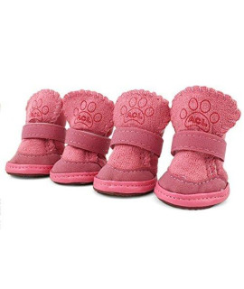 URBEST Dog Shoes with Hook Loop closure Booties Pet Dog chihuahua Shoes Boots, 4Pcs (3, Pink)