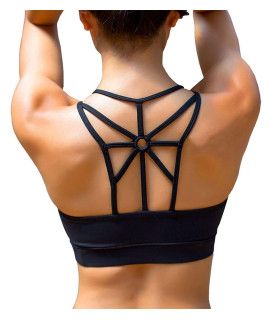 Yianna Sports Bras For Women Cross Back Padded Sports Bra Medium Support Workout Running Yoga Bra, Ya-Bra139-Black-L