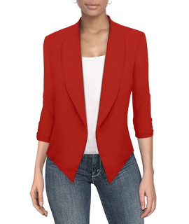 Womens casual Work Office Open Front Blazer Jacket with Removable Shoulder Pads JK1133X RustcOPPE 2X