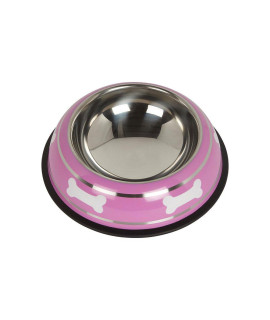 Bunty Stainless Steel Metal Non Slip Dog Puppy Pet Animal Feeding Food Water Bowl Dish - Medium - Pink