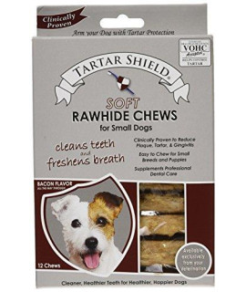 Tartar Shield Oral Hygiene Soft Rawhide Treat Chews for Small Dogs 12 Count 1 Pack - Easier Than Toothbrush & Toothpaste