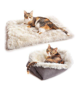 4CLAWS Furry Pet Bed/Mat (Convertible) - White