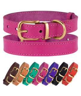Bronzedog Leather Dog Collar With Buckle Durable Basic Pet Collars For Small Medium Large Dogs Puppy Cat Kitten (Neck Size 13 - 16, Pink)