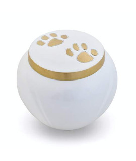 Best Friend Services Pet Urn - Memorial cremation Pet Urns for Dog and cat Ashes Hand carved Mia Series Urn for Pets up to 70lbs (Large cloud White Double Brass Paws)