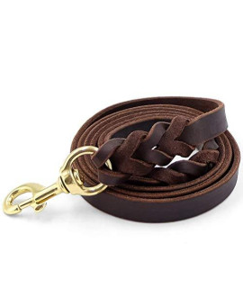 FAIRWIN Leather Dog Leash 6 Foot - Braided Heavy Duty Training Leash for Large Medium Small Dogs Running and Walking (M:Width:5/8, Brown)