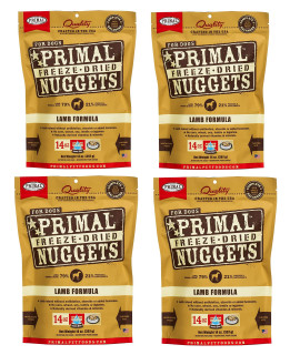 Primal Freeze Dried Dog Food Nuggets Lamb 14 oz (4-Pack), complete & Balanced Scoop & Serve Healthy grain Free Raw Dog Food, crafted in The USA