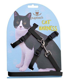 Adjustable Cat Harness Nylon Strap Collar With Leash Black Pupteck