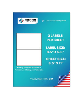 Premium Label Supply White Sticker Half Sheet Labels - 85 x 55 - LaserInkjet compatible - (2 LabelsSheet), 1000 Sheets - 2000 Total Adhesive Labels