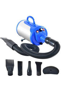 Shelandy 3.2Hp Stepless Adjustable Speed Pet Hair Force Dryer Dog Grooming Blower With Heater(Blue)