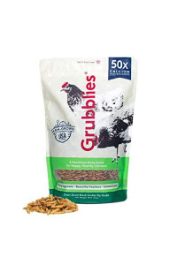 Grubblies Natural Grubs for Chickens - Chicken Feed Supplement with 50x Calcium, Healthier Than Mealworms - Black Soldier Fly Larvae Chicken Treats for Hens, Birds, Grown in The USA and CA - 1 LB