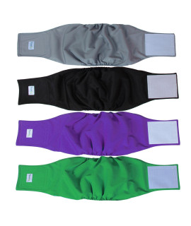 Teamoy 4pcs Reusable Wrap Diapers for Male Dogs, Washable Puppy Belly Band (L1, Black gray green Purple)