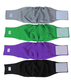 Teamoy 4pcs Reusable Wrap Diapers for Male Dogs, Washable Puppy Belly Band (XL, Black gray green Purple)