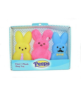 Peeps Bunny Squeaky Vinyl/Plush Toys - 3 Pack (Pink)