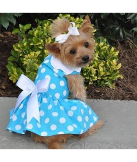 Doggie Design Blue Polka Dot Light Weight Dress with Matching Leash & D-Ring (X-Small)