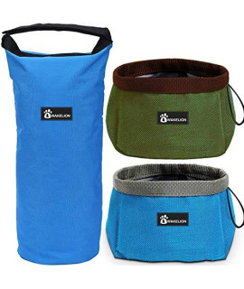Awakelion Collapsible Dog Bowls, 2 Pack Travel Dog Bowls Kit for Food and Water, Portable Travel Dog Food Storage Bag for Walking Camping Hiking - Perfect for Large & Medium Size Dogs