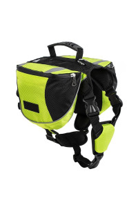 Lifeunion Polyester Dog Saddlebags Pack Hound Travel Camping Hiking Backpack Saddle Bag For Small Medium Large Dogs (Neon Greenl)