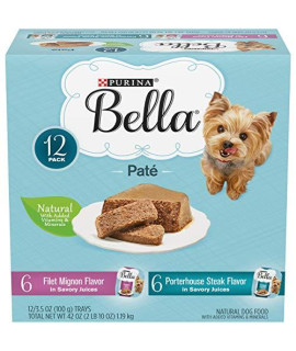 Purina Bella Natural Small Breed Pate Wet Dog Food Variety Pack, Filet Mignon & Porterhouse Steak in Juices - (12) 3.5 oz. Trays