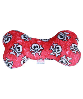MiragePet 6 L x 3 W Soft Squeaky Plush Bone Shape Dog Toy - Red Skull