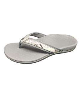 Vionic Tide II - Womens Leather Orthotic Sandals - Ort grey Floral - 9 Medium
