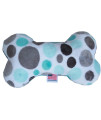 MiragePet 6 L x 3 W Soft Squeaky Plush Bone Shape Dog Toy - Aqua Party Dots