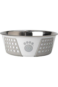 PetRageous 13095 Fiji Stainless-Steel Non-Slip Dishwasher Safe Dog Bowl 3.75-Cup Capacity 6.75-inch Diameter 2.5-inch Tall for Medium and Large Dogs, White and Gray
