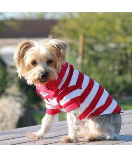 DOGGIE DESIGN Striped Dog Polos (Flame Scarlet Red and White, XL)