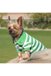 DOGGIE DESIGN Striped Dog Polos (Greenery and White, S)