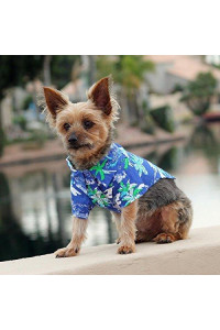 DOGGIE DESIGN Hawaiian Camp Shirt (Ocean Blue and Palms, XXL)