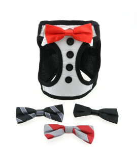 DOGGIE DESIGN American River Ultra Choke Free Dog Harness - Tuxedo with 4 Interchangeable Bows