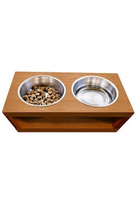 TFKitchen Unfinished Solid Teak Wood Elevated Dog and Cat Pet Feeder, Single Bowl Raised Stand (3 Quart), 3/4" Thick, 14" x 12" x 11" Tall