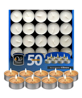 Ohr Tealight candles - 50 Pack Bulk Tea Lights candles - White Tealights Unscented - 4 Hour Burn Time
