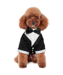 Kuoser Dog Shirt Puppy Pet Small Dog Clothes, Stylish Suit Bow Tie Costume, Wedding Shirt Formal Tuxedo with Black Tie, Dog Prince Wedding Bow Tie Suit XXL(Back:14.96,Chest:21.25, Neck:12.99)