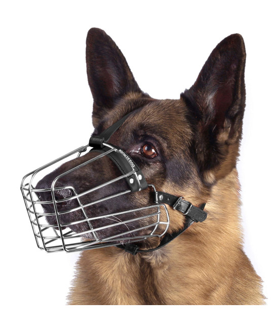 BRONZEDOG Dog Muzzle German Shepherd Wire Basket Metal Mask Leather Adjustable Medium Large Pets (XL)