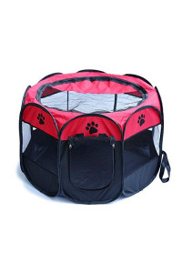 1Pc Foldable Octagonal Pet Tent Dog House Bed Cage Cat Tent Kennel Fence Indoor Outdoor Red