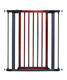 Steel Pet Gate w/ Textured Graphite Frame & Decorative Wood Door, 39H x 28-38W Inches