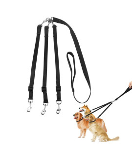 ASOCEA 3 Dog Leash 3 in 1 Multiple Dog Leash Detachable 360? Swivel with Soft Padded Handle for Walking and Traning Two or Three Dog Leash(Black)