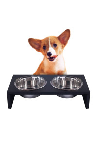 Pawise Elevated Dog Bowls, Raised cat Feeder Elevated Food and Water Bowls Stand with 2 Stainless Steel Bowls and Anti Slip Feet, Wooden Frame Pet Feeder 750ml