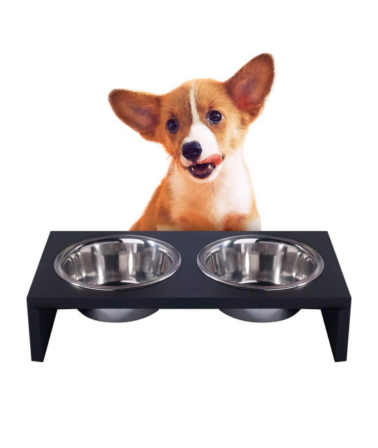 Pawise Elevated Dog Bowls, Raised cat Feeder Elevated Food and Water Bowls Stand with 2 Stainless Steel Bowls and Anti Slip Feet, Wooden Frame Pet Feeder 750ml