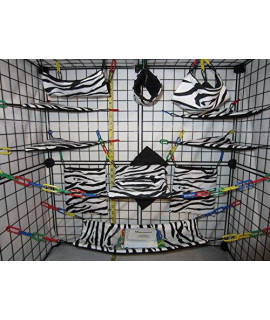17 Piece Sugar glider cage Set Black & White Zebra Pattern