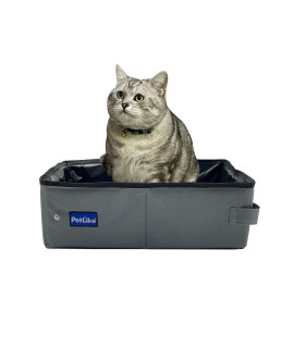 Petlike Travel Cat Litter Box, Leak-Proof Portable Litter Box, Collapsible Toilet Tray Carrier For Small Medium Cats (Medium, Light Grey)