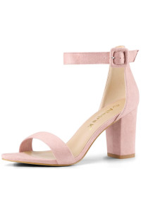 Allegra K Womens High Chunky Heel Buckle Ankle Strap Sandals 7 Light Pink
